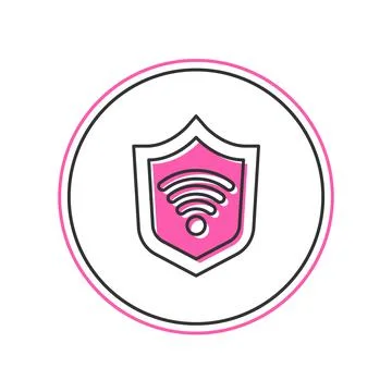 Filled outline Shield with WiFi wireless internet network symbol icon isolated Stockillustratie