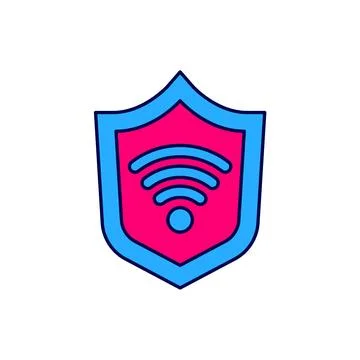 Filled outline Shield with WiFi wireless internet network symbol icon isolated Stock Illustration