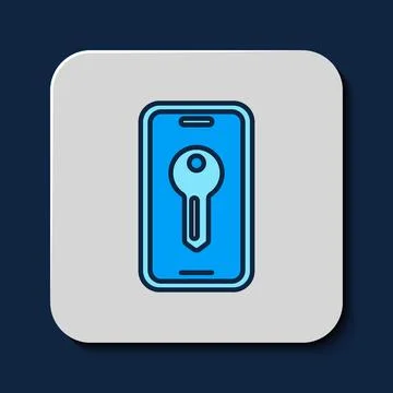 Filled outline Smart key icon isolated on blue background. Vector Stock Illustration