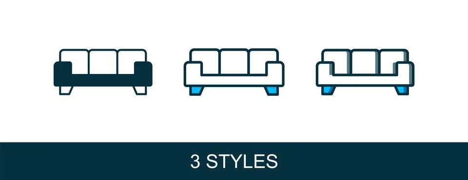 Filled outline Sofa icon isolated on white background.  Vector Stock Illustration