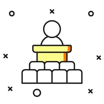 Filled outline Speaker icon isolated on white background. Orator speaking f.. Stock Illustration