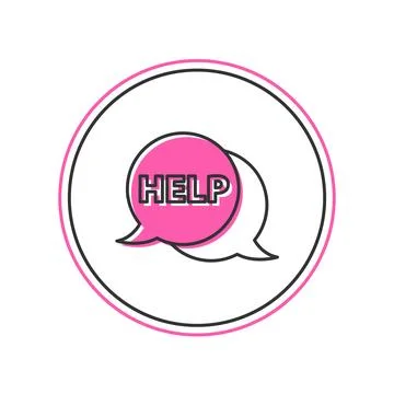 Filled outline Speech bubble with text Help icon isolated on white backgrou.. Illustrazione stock