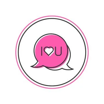 Filled outline Speech bubble with text I love you icon isolated on white ba.. Illustrazione stock