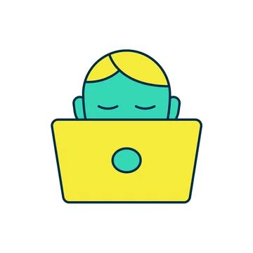 Filled outline Student working at laptop icon isolated on white background Illustrazione stock