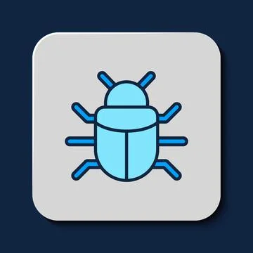 Filled outline System bug concept icon isolated on blue background. Code bug Illustrazione stock
