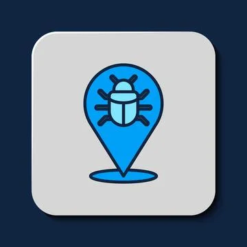 Filled outline System bug concept icon isolated on blue background. Code bug Illustrazione stock