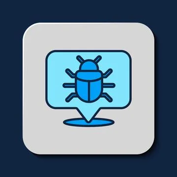 Filled outline System bug concept icon isolated on blue background. Code bug Stock Illustration