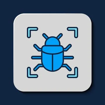 Filled outline System bug concept icon isolated on blue background. Code bug Stock Illustration