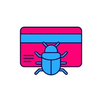 Filled outline System bug in credit card icon isolated on white background. Code 스톡 일러스트