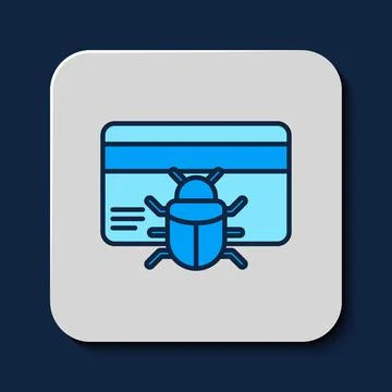 Filled outline System bug in credit card icon isolated on blue background. Code イラスト素材