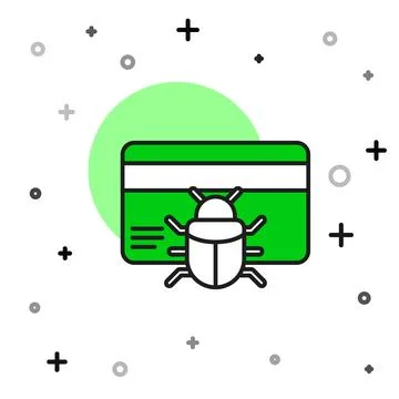 Filled outline System bug in credit card icon isolated on white background. C 스톡 일러스트