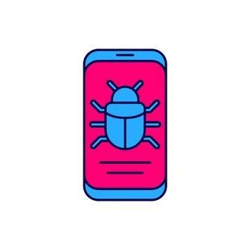 Filled outline System bug on mobile icon isolated on white background. Code bug Stock Illustration
