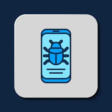 Filled outline System bug on mobile icon isolated on blue background. Code bug Stock Illustration