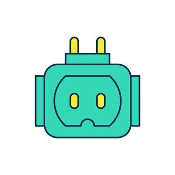 Filled outline Tee plug electric with clipping path icon isolated on white 스톡 일러스트