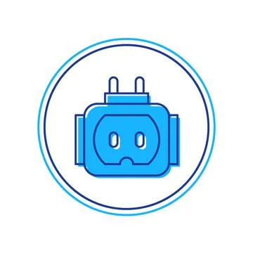 Filled outline Tee plug electric with clipping path icon isolated on white Illustrazione stock