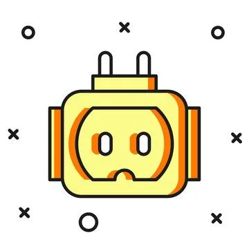 Filled outline Tee plug electric with clipping path icon isolated on white .. Illustrazione stock