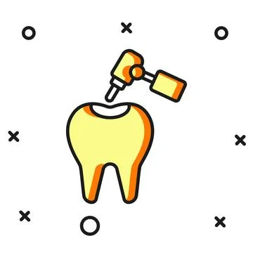 Filled outline Tooth with caries and tooth drill icon isolated on white bac.. Stock Illustration