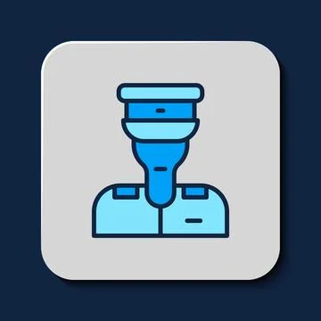 Filled outline Train conductor icon isolated on blue background. Vector Stock Illustration