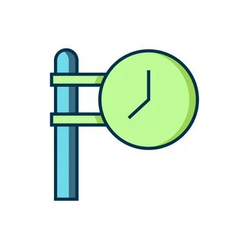 Filled outline Train station clock icon isolated on white background. Flat .. Stock Illustration