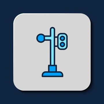 Filled outline Train traffic light icon isolated on blue background. Traffic Illustrazione stock