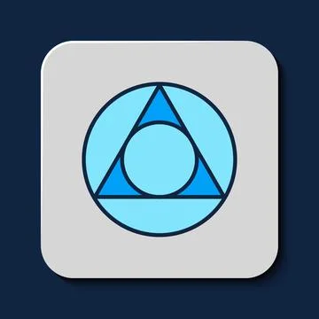 Filled outline Triangle math icon isolated on blue background.  Vector Illustrazione stock