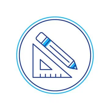 Filled outline Triangular ruler and pencil icon isolated on white background Illustrazione stock