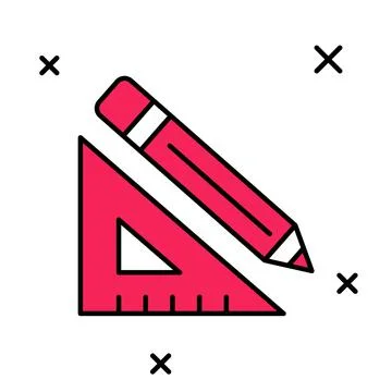 Filled outline Triangular ruler and pencil icon isolated on white background イラスト素材