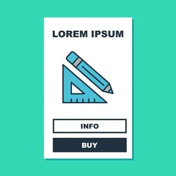 Filled outline Triangular ruler and pencil icon isolated on turquoise background Illustrazione stock