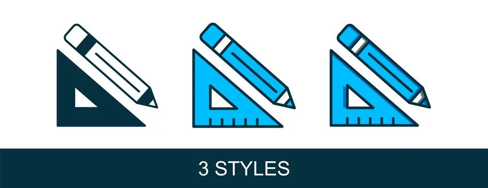 Filled outline Triangular ruler and pencil icon isolated on white backgroun.. 스톡 일러스트