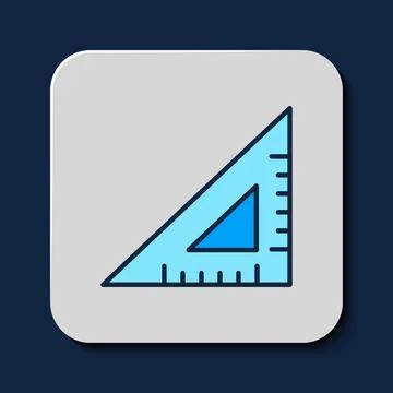 Filled outline Triangular ruler icon isolated on blue background. Straightedg Illustrazione stock
