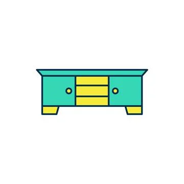 Filled outline TV table stand icon isolated on white background. Vector Illustrazione stock