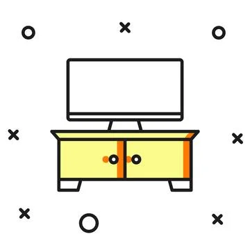 Filled outline TV table stand icon isolated on white background. Flat fille.. Stock Illustration
