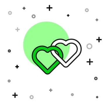 Filled outline Two Linked Hearts icon isolated on white background. Romantic  Stock Illustration