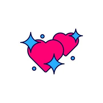 Filled outline Two Linked Hearts icon isolated on white background. Romantic Stock Illustration