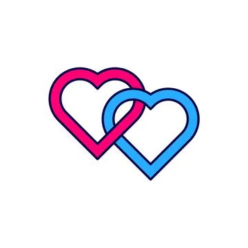 Filled outline Two Linked Hearts icon isolated on white background. Romanti.. Stock Illustration