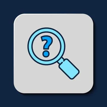 Filled outline Unknown search icon isolated on blue background. Magnifying .. Stock Illustration