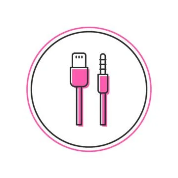 Filled outline USB cable cord icon isolated on white background. Connectors.. Stock Illustration