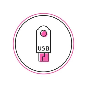Filled outline USB flash drive icon isolated on white background.  Vector Stock Illustration