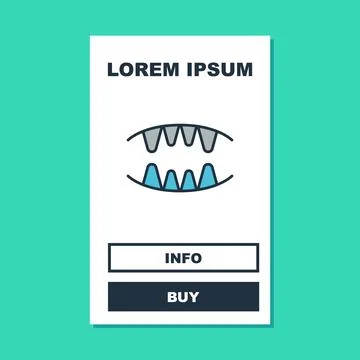 Filled outline Vampire teeth icon isolated on turquoise background. Happy Illustrazione stock