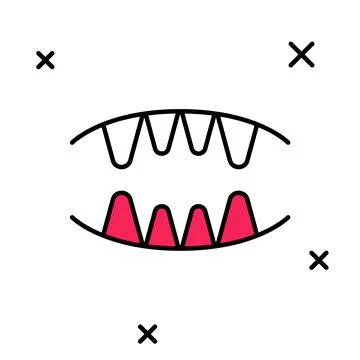 Filled outline Vampire teeth icon isolated on white background. Happy Halloween 스톡 일러스트