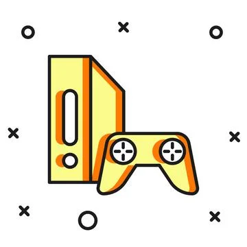 Filled outline Video game console with joystick icon isolated on white back.. Stock Illustration