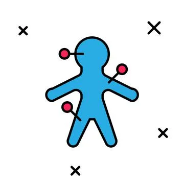 Filled outline Voodoo doll icon isolated on white background. Vector Illustrazione stock