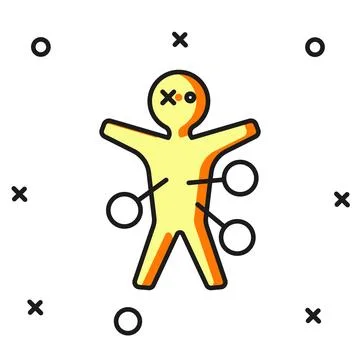 Filled outline Voodoo doll icon isolated on white background. Happy Hallowe.. Stock Illustration