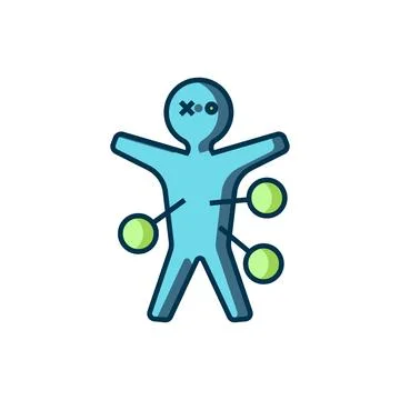 Filled outline Voodoo doll icon isolated on white background. Happy Hallowe.. Stock Illustration