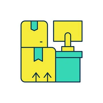 Filled outline Warehouse interior with boxes on racks icon isolated on white Illustrazione stock