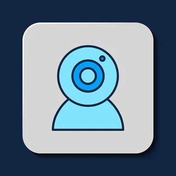 Filled outline Web camera icon isolated on blue background. Chat camera. We.. 스톡 일러스트