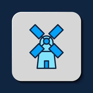 Filled outline Windmill icon isolated on blue background.  Vector Stock Illustration