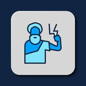 Filled outline Zeus icon isolated on blue background. Greek god. God of Stock Illustration