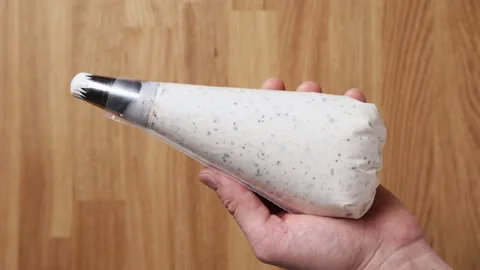Filled Piping Bag With Ricotta Close Up Top View Stockbeeldmateriaal 334239953