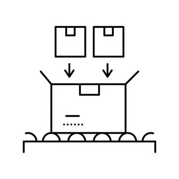 Filled product boxes packing in container line icon vector illustration Stock Illustration